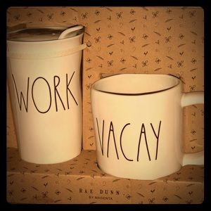 NIB Rae Dunn Work/Vacay Travel/Home coffee mug set